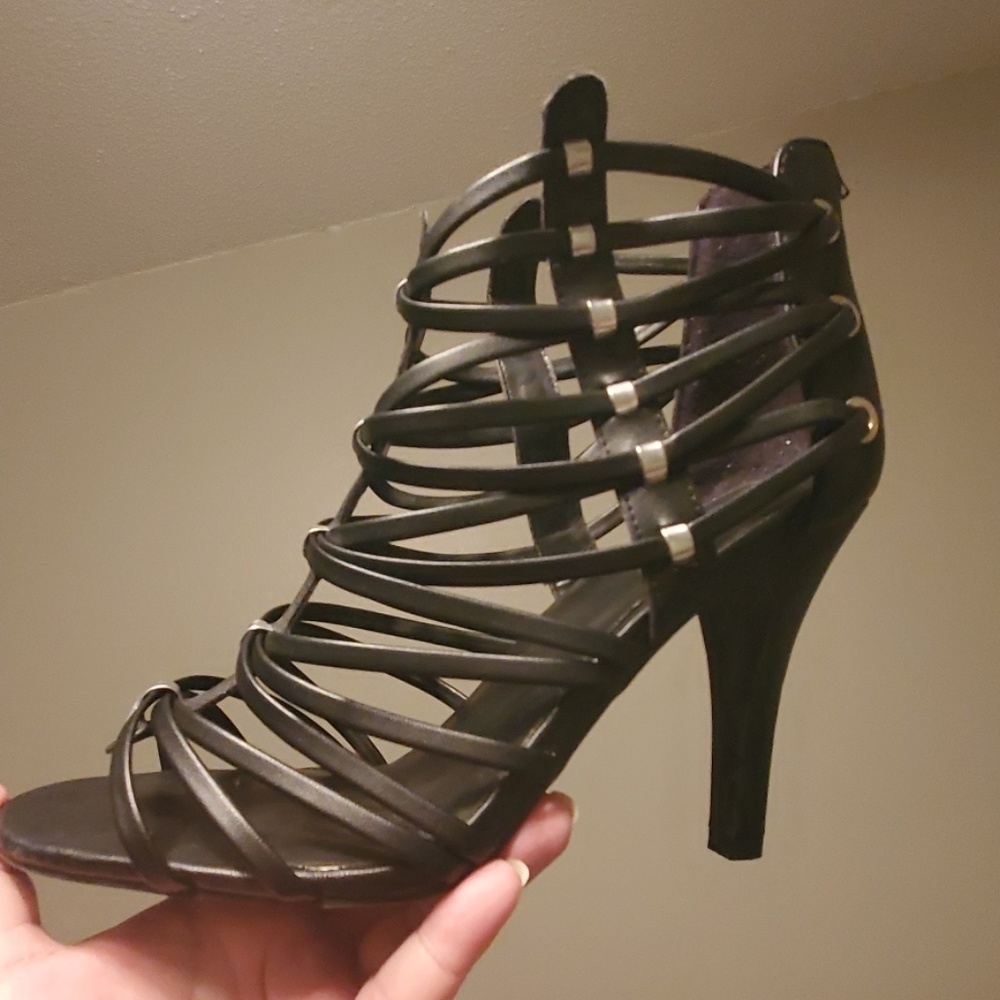 Black strapped heel